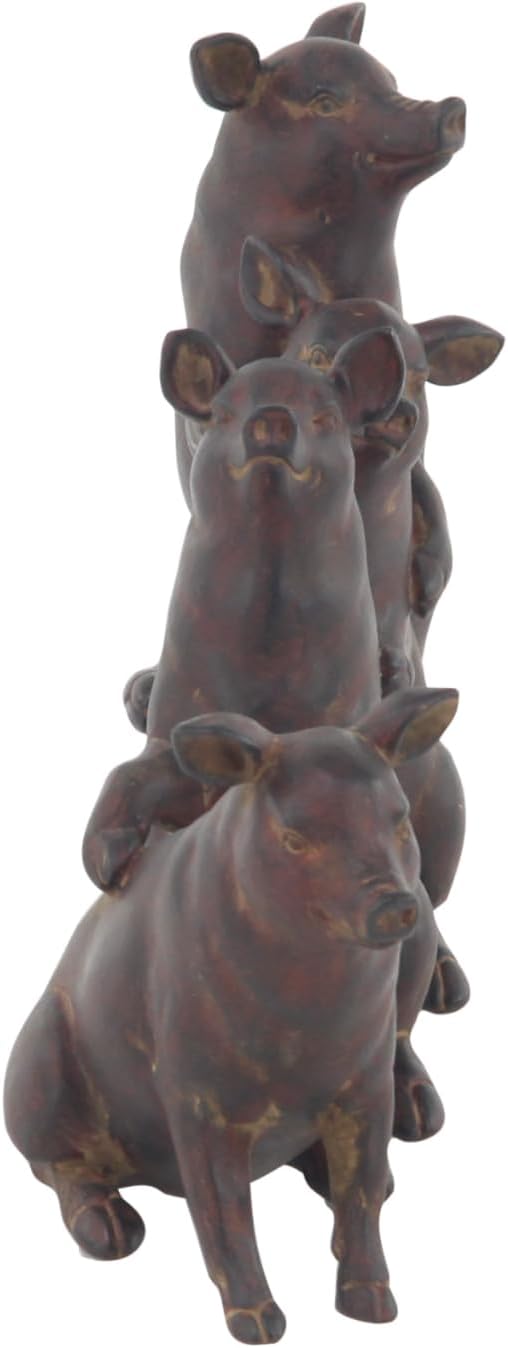 Deco 79 Polystone Pig Decorative Sculpture Home Decor Statue, Accent Figurine 13" x 4" x 7", Dark Brown