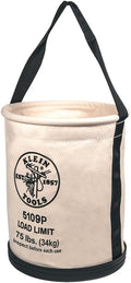 Klein Tools 5109P Canvas Bucket, Wide Straight Wall Tool Bucket with Pocket, Made of No. 6 Canvas and Black Molded Bottom, 75Lb Load Rated