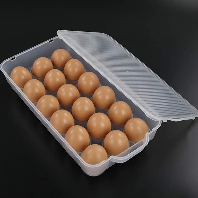 4-Pack Clear Covered Egg Holders, Egg Holder For Refrigerator, Plastic Refrigerator Egg Trays with Lids, Fit 18 x 4 Eggs (72 Eggs)