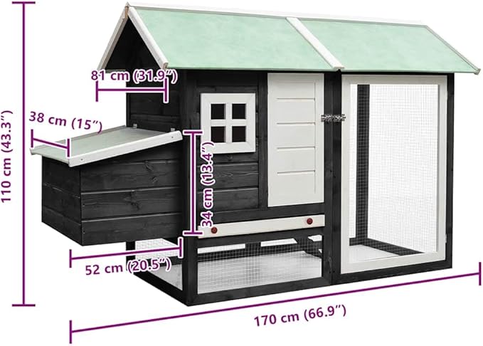 66.9 x 66.9 x 43.3 in Outdoor Rabbit Hutch Grey, Solid Pine Fir Wood Pet House with Non-Slip Ramp & Pull-Out Tray, Weather-Protective Small Animal Cage for Garden Patio Backyard