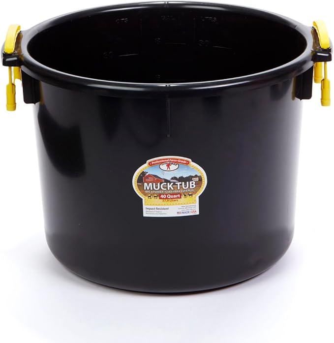Little Giant® Plastic Muck Tub | Durable & Versatile Utility Bucket with Handles | Muck Bucket | Durable Handles | 40 Quart | Black