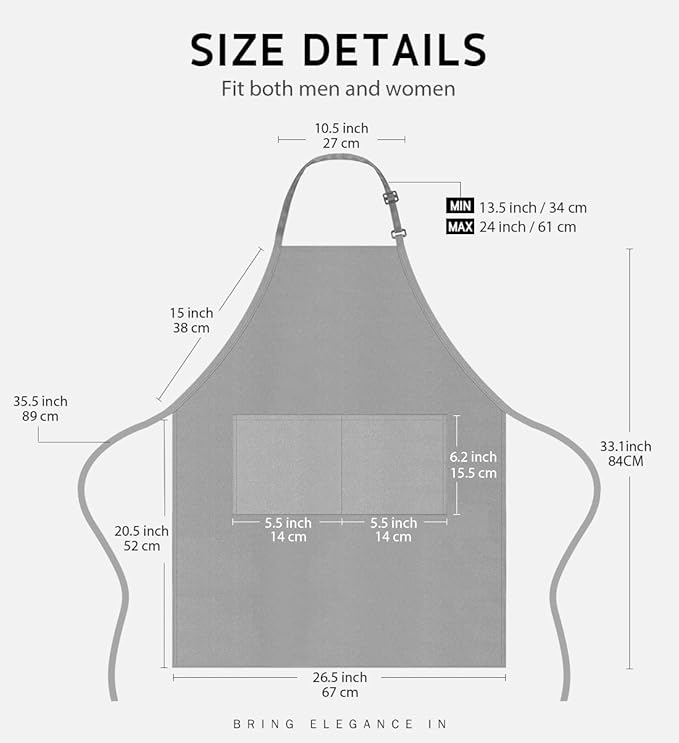 Syntus Adjustable Bib Apron with 2 Pockets Cooking Kitchen Aprons for Women Men Chef