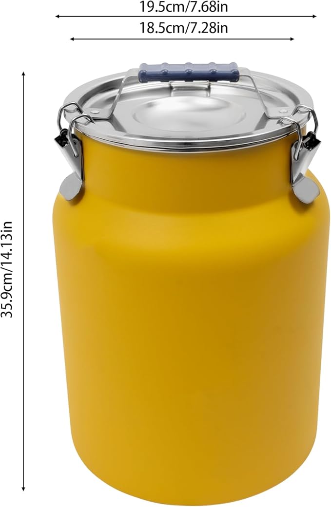 12L/3.17Gal Stainless Steel Airtight Canister Yellow Round Food Storage Canisters with Airtight Lid&Locking Clamp Rice Cereal Grain Canisters Container Bucket for Rice Milk Jug Coffee Bean Storage