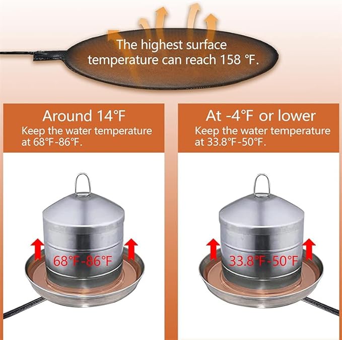 Chicken Water Heater 13'' Chicken Drinker Heated Base for Metal Poultry Founts Poultry Water Heater Base for Chicken Turkey Goose Duck Pigeon Drinker in Winter