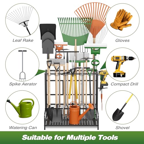Sttoraboks Garden Tool Organizer Rack Up to 39 Tools - Black, Broom Holder & Garden Tool Rack for Shed - Image 4