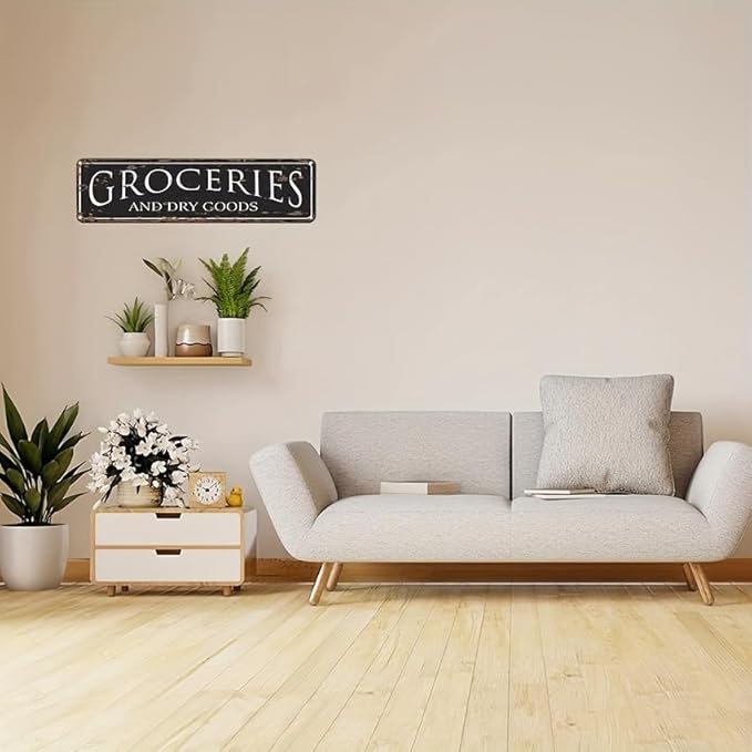 Retro Tin Sign Groceries & Dry Goods Wall Decor - 16"x4"for Bar, Restaurant, Aesthetic Room Decor, Festival, Party, Holiday Supplies"