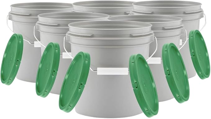 House Naturals 1 Gallon Buckets pails with Lids - Food Grade - BPA Free Plastic containers -(Pack of 6) Made in USA