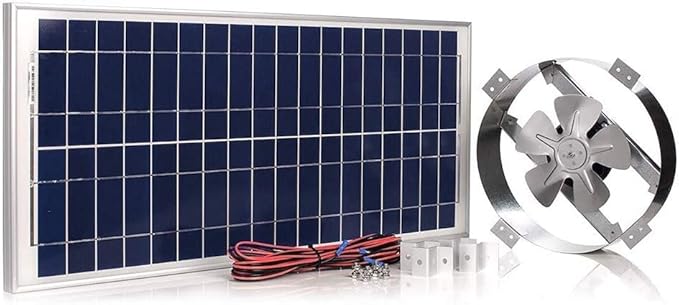 Amtrak Solar 12-Inch 50W Solar Attic Fan with Thermostat, Made in USA – Quiet Gable Vent Fan for Attic, Garage, Shed, Greenhouse – Plug and Play Cooling, Reduces Heat and Moisture