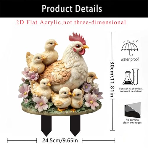 Garden Stake Decor, Acrylic 2D Flat Animal Statue - 9.13 x 11.8 inches, Hens and Chicks - Image 6