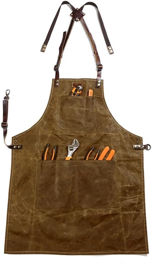 Midkit One Size Fits Utility Apron Adjustable Cross-Back Straps Multi-Use Portable Waxed Canvas Aprons With 5 Tool Pockets