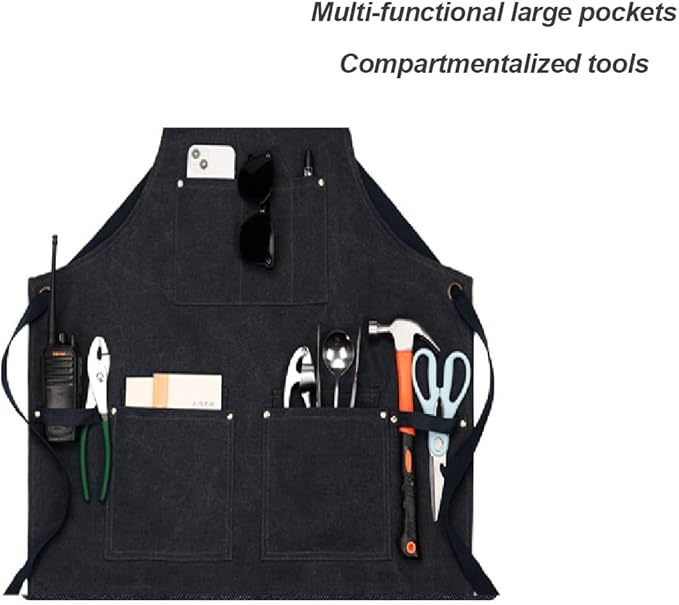 Woodworking Apron For Men - Tool Arpon For Men, Work Arpon with Cross Back Adjustable，For Garden, Kitchen, Cafe, M-L (Black)