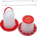 Chicken Feeder and Waterer Kit -1.5KG Poultry Chick Feeder and 1.5L Chicken Waterer with 2pcs “S” Hooks,Plastic Hanging Poultry Quail Feeder and Waterer Set for Coop