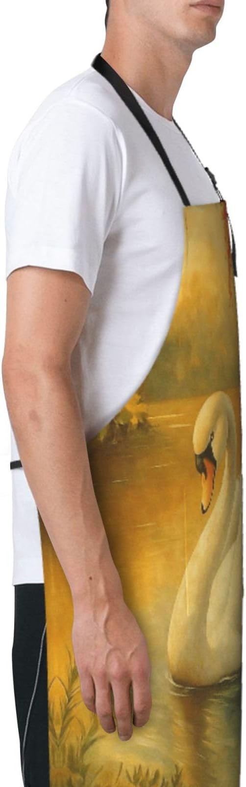 Serene Swan In Stream Adjustable Waterproof Apron Work Cooking Apron With Pockets For Men Women