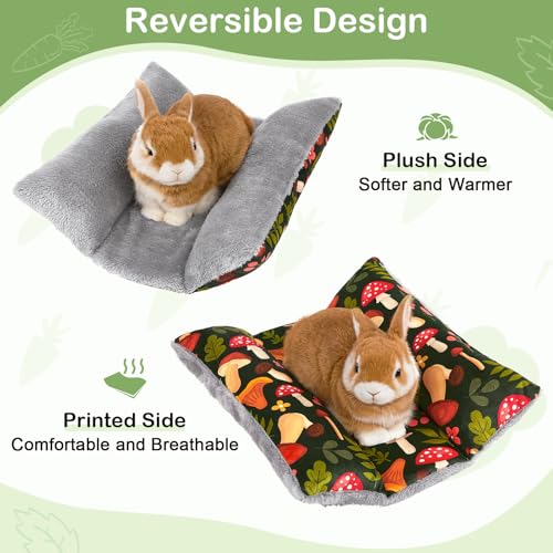 15"x14" Soft Plush Rabbit Bed Washable Cuddle Mat for Small Pets - Medium, Green Mushrooms, Polyester - Image 3