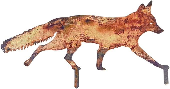 CREATCABIN Metal Fox Outdoor Decor Fox Garden Stakes Rustic 3D Sneaky Animal Art Sculptures Figures Decoration for Patio Lawn Yard Backyard Art Decoration Housewarming Chocolate Color 8 x 15 inch