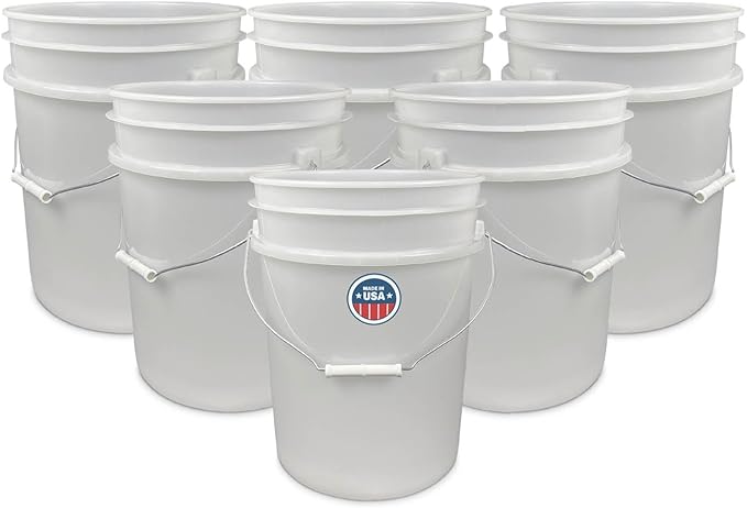 5 Gallon Bucket Only | Made in USA | Food Grade | Durable 90 Mil All Purpose Pail | BPA Free | Premium HPDE | Easy Stack and Store | Lids Not Included (Natural, 6)