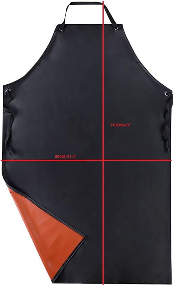 Rubber Waterproof Apron Anti-Corrosion Work Safety Apron Black Apron with 2 Sleeves, Chemical Resistant Industrial Work Apron, Waterproof Rubber Vinyl Black Work Apron 43 Inch Adjustable Bib