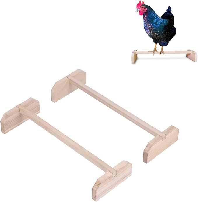 2 Set Chicken Wooden Perches, Large Bird Roosting Bar for Hens Rooster Parrots, Natural Wood Training Stand with Sturdy Base for Coop and Cage Use