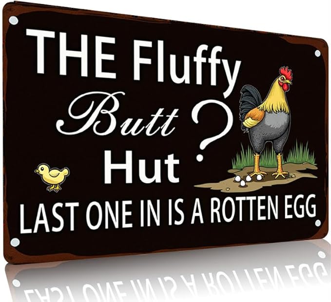 Fluffy Butt Hut Chicken 12x8 Inch Outdoor Decorative Yard Sign with Rooster Hen Chick Design for Farmhouse Patio Lawn Decor