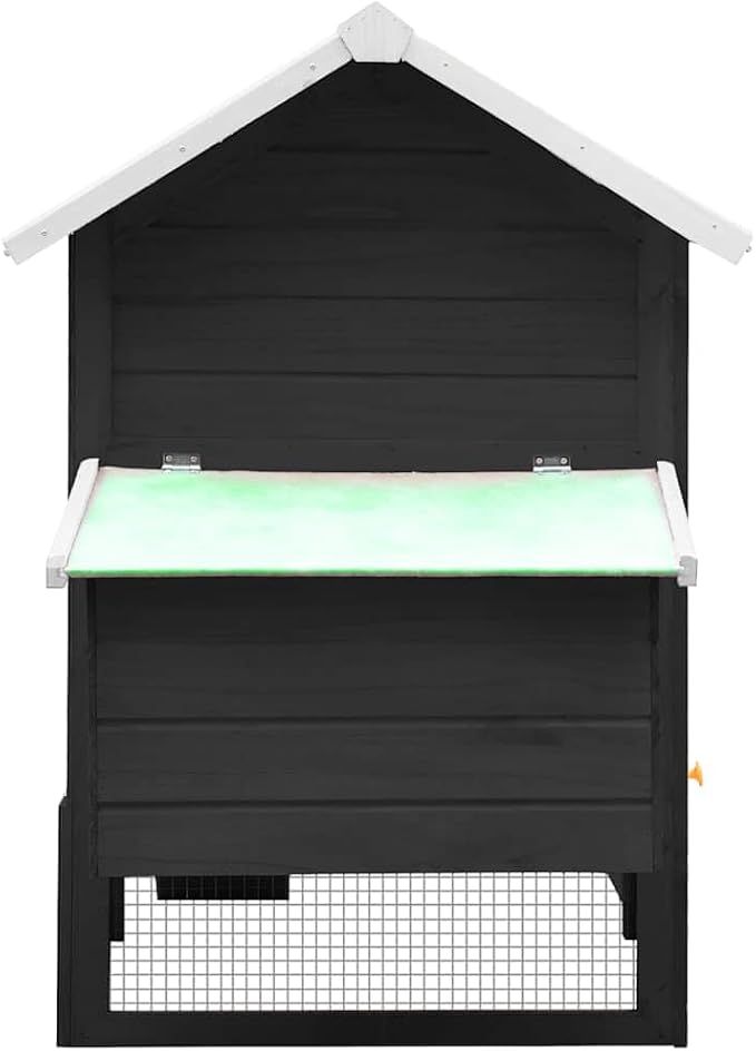 66.9 x 66.9 x 43.3 in Outdoor Rabbit Hutch Grey, Solid Pine Fir Wood Pet House with Non-Slip Ramp & Pull-Out Tray, Weather-Protective Small Animal Cage for Garden Patio Backyard