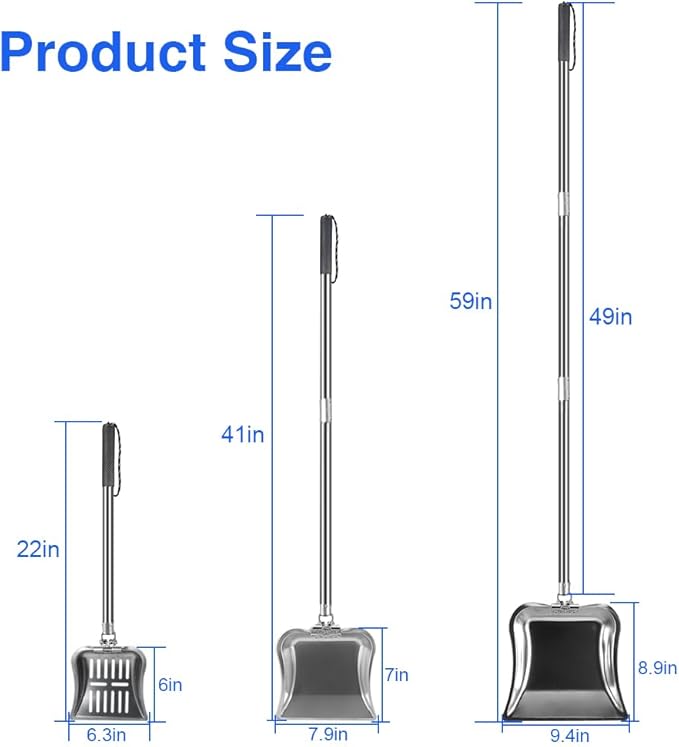3 Pack Chicken Poop Scooper, Full Stainless Steel Chicken Coop Rake with Adjustable 24"-53" Handle, Multi-Size Poop Scooper for Cleaning Chicken Coop, Rust-Proof Shovel for Sand/Shavings