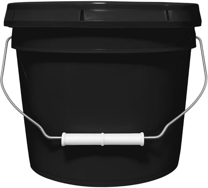 2-Gallon Bucket with Airtight Lid – Made in USA, Food Grade BPA Free Plastic, Heavy Duty Multi-Use, Metal Handle with Grip, Stackable Storage – - Black, 1 Pack