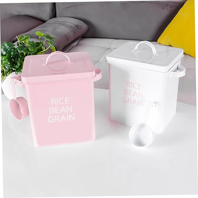 MERRYHAPY Airtight PET Food Storage Container Metal Grain Storage Barrel with Spoon Moisture Dog and Cat 5L Capacity