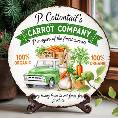 P. Cottontail's Carrot Company Round Aluminum Metal Sign Retro Rabbit Carrots Every Bunny - 8x8 Inch - Image 3