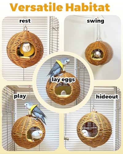 Chewproof Steel Frame Bird Nest for Cage, Washable Small Bed Hammock - S-Long Chain-brown for Small Birds, Chew-resistant Steel Frame - Image 6