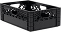 Farmplast Plastic Half Size Milk Crate, 24 Quart Storage Container, Black, Industrial Grade Stackable Utility Box