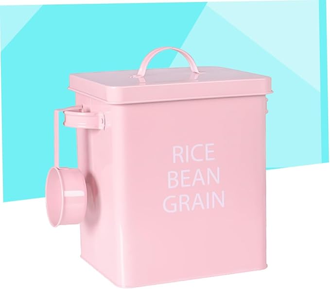 GALPADA Pink Metal Pet Food Storage Container Airtight Grain Canister with Spoon for Dogs Cats Durable Galvanized for Kibble Space Saving Design