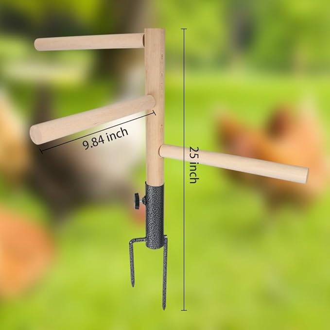 Chicken Perch Toy for Coop, Chicken Perch Stand Wooden with Metal Ground Plug, Roosting Bar for Chicken Coop Toys, Suitable for Poultry Rooster Chicks Bird Parrot