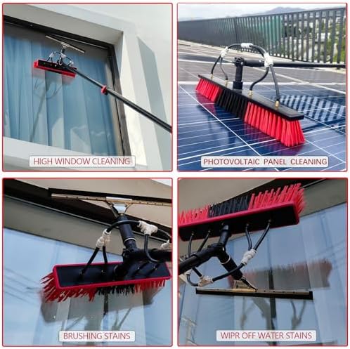 Effortless Solar Panel Cleaning Pole with Waterfed Brush Squeegee & Soap DispenserExtendable Telescoping Equipment for Efficient Window & Solar Maintenance