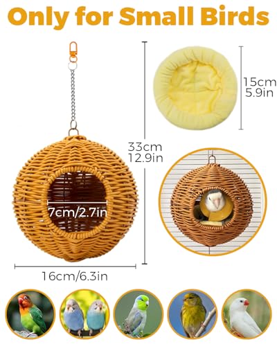 Chewproof Steel Frame Bird Nest for Cage, Washable Small Bed Hammock - S-Long Chain-brown for Small Birds, Chew-resistant Steel Frame - Image 4