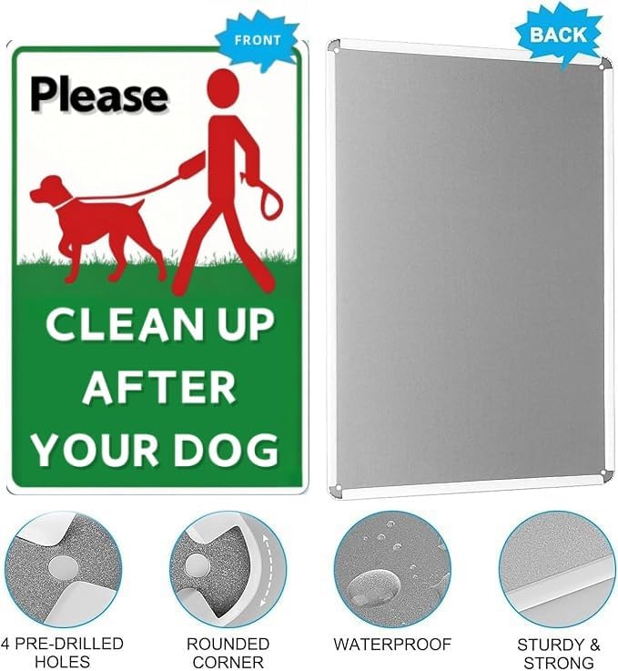 Please Clean Up After Your Dog Sign – Waterproof & Rustproof Metal Sign, Weather-Resistant and Fade-Resistant, Suitable for Home Yard, Garden, Community, and Park – 8x12 in