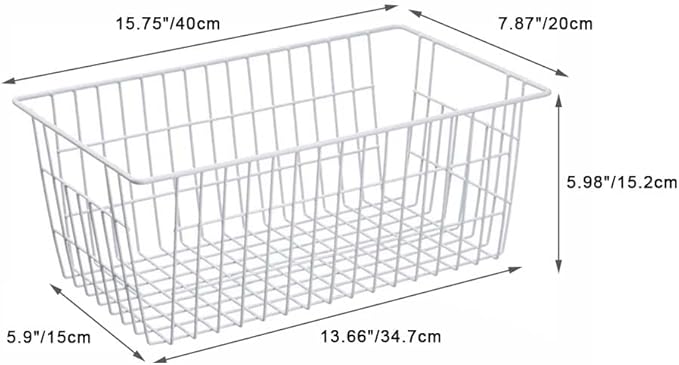 SANNO Freezer Baskets Pantry Storage Baskets Bin Wire Metal Storage Basket, Modern Farmhouse Metal Closet Bins Large Storage Organizer for Pantry, Shelf, Kitchen, Cabinet, Bathroom, White