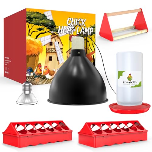 All-in-One Chick Brooder Kit with 75W Adjustable Heat Lamp - Red 2, Plastic, 1 liters, Spill-Proof Feeder & Waterer by Kculehtlla