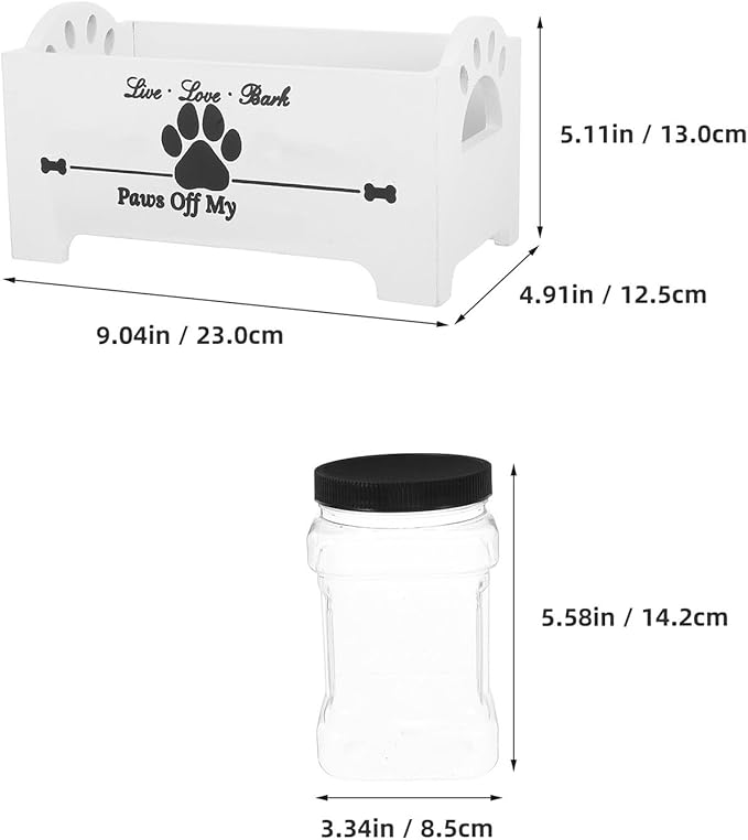 Mipcase Wooden Dog Food Storage Box with Airtight Jars, Treat Container Set for Countertop, Farmhouse Style Dog Treat Holder with Divided Compartments, White Wood for Home Pet Food