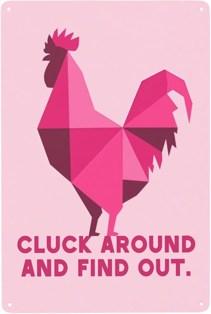 Funny Chicken Sign Cluck Around and Find Out Sign For Farmhouse Decor Chicken Coop Accessories 8x12 in (pink-chicken)
