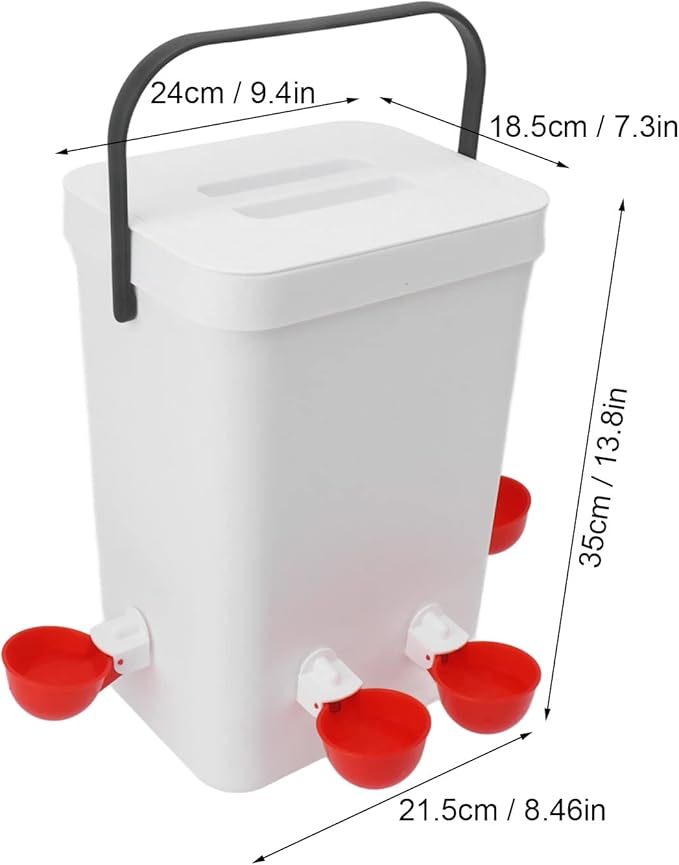Topyond Chicken Feeder and Waterer Set, 12L Large Capacity Automatic Chicken Waterer with 4 Automatic-Fill Water Cup, Poultry Water Dispenser for Chicken Coops and Farms