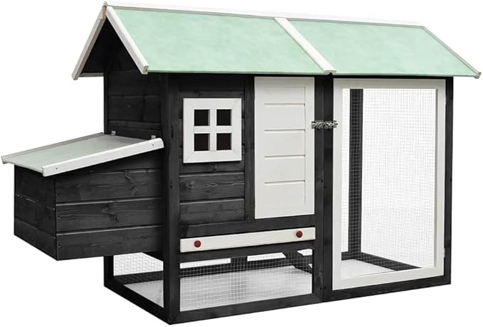 66.9 x 66.9 x 43.3 in Outdoor Rabbit Hutch Grey, Solid Pine Fir Wood Pet House with Non-Slip Ramp & Pull-Out Tray, Weather-Protective Small Animal Cage for Garden Patio Backyard