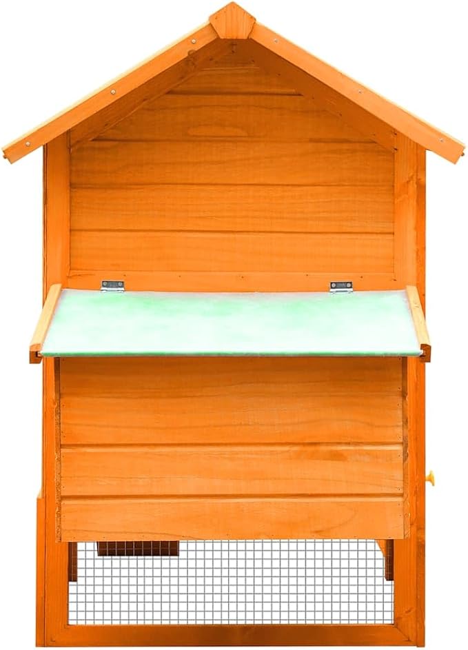 Brown Large Chicken Coop 61 x 67 x 43.3 in Solid Pine Fir Wood Weatherproof Outdoor Hen House with Non-Slip Ramp for Backyard Poultry