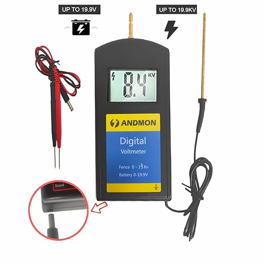 Andmon Electric Fence Tester Battery Testing Digital Electric Fence Voltage Tester Testing Range 250 to19900V LCD Voltage Detector Gardening Tools
