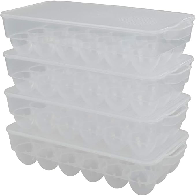 4-Pack Clear Covered Egg Holders, Egg Holder For Refrigerator, Plastic Refrigerator Egg Trays with Lids, Fit 18 x 4 Eggs (72 Eggs)