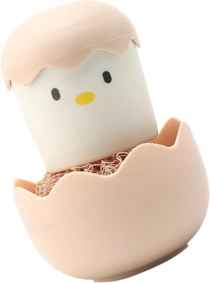 Eggshell Chicken Cleaning Brush Cartoon Kitchen Scrubber Fiber Ball Head Detachable Handle for Bowls Pots Dishwashing (Pink)