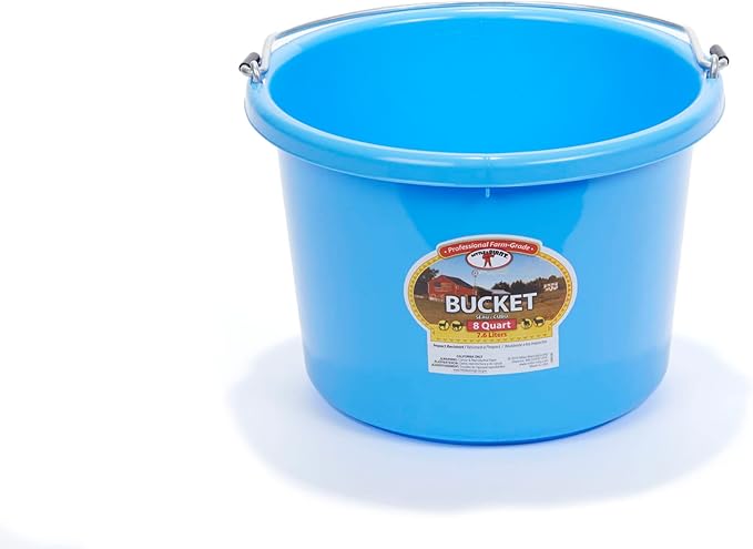 Plastic Animal Feed Bucket (Berry Blue) - Little Giant - Round Plastic Feed Bucket with Metal Handle (8 Quarts / 2 Gallons) (Item No. P8BERRYBLUE6)