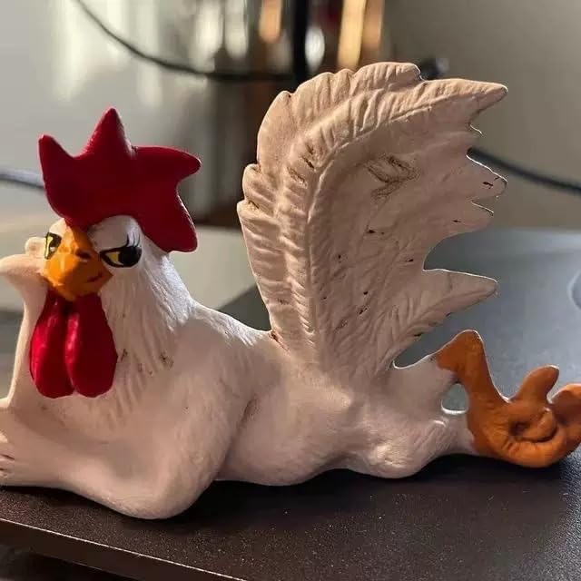 White Rooster Statue | Rustic Farmhouse Table Sculpture with Unique Posture, Charming Figurine for Kitchen, Mantel, or as a Festive Housewarming Gift