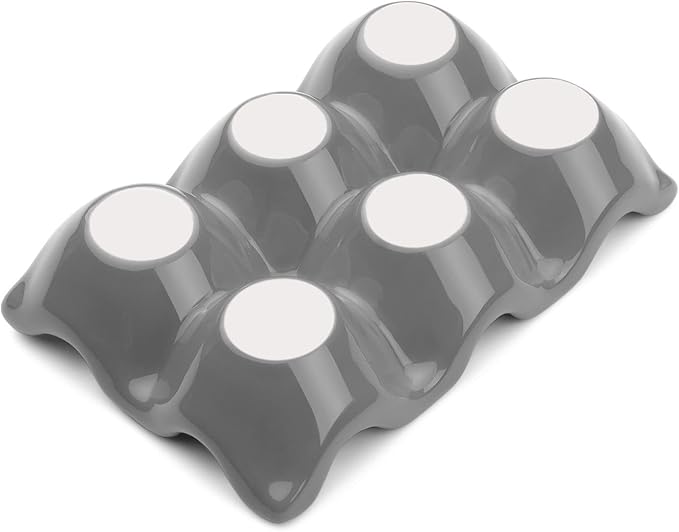 Flexzion Porcelain Egg Crate - 6-Egg Capacity Ceramic Egg Tray, Half Dozen Egg Holder for Fridge, Countertop Display - Gray Decorative Serving Dish and Storage Organizer, 2 Pack