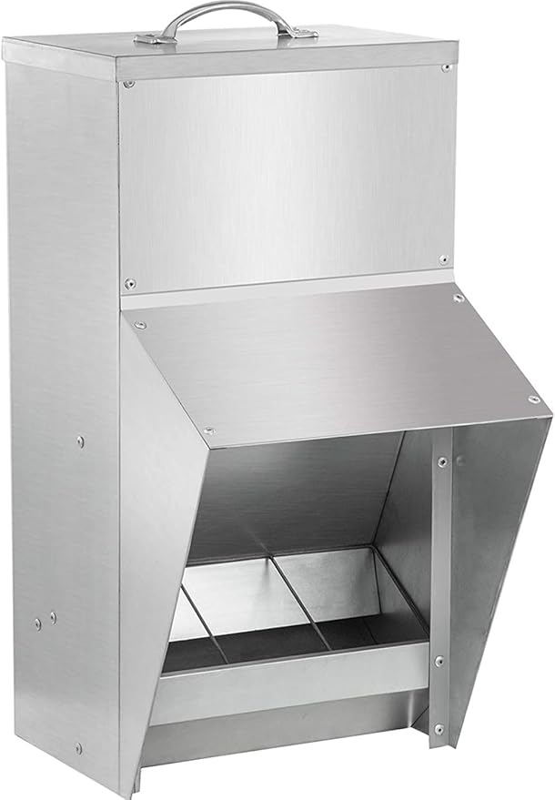 shengyi 11.5-55lbs Galvanized Chicken Feeder - Rat Proof Poultry Feeder with Lid Weatherproof Outdoor Coop Food Dispenser (50lbs 13.8x11x25.6in)