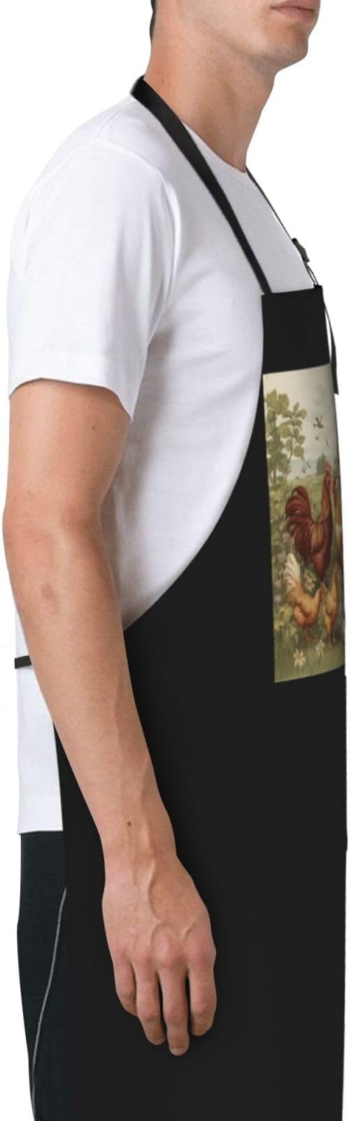 Chickens and Farm Aprons for Women with 2 Pockets, Kitchen Cooking Apron for Men, Water and Oil Resistant, Adjustable Bib Apron Extra Long Work Aprons for Dishwashing, Dog Grooming
